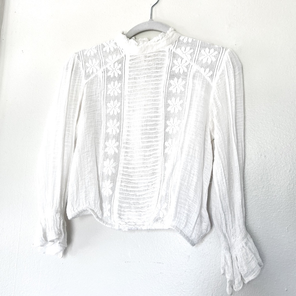 FREE PEOPLE 🤍 Crochet/Lace Semi-Sheer Blouse